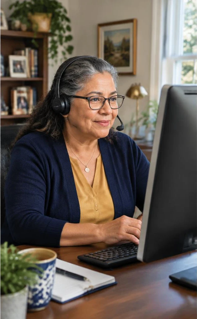 A professional using technology for a remote document meeting