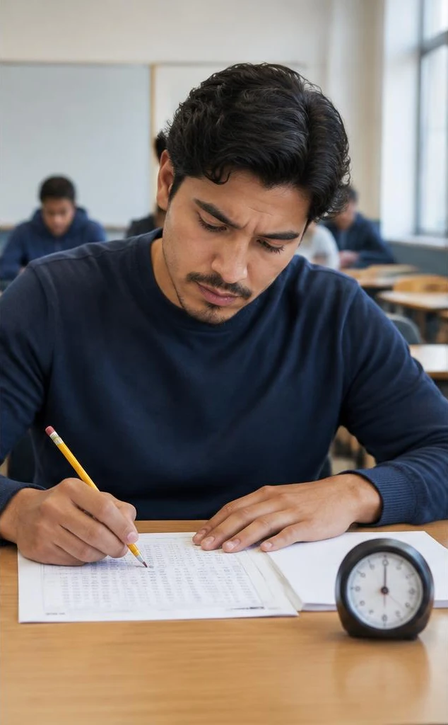 An adult writing answers during a practice test