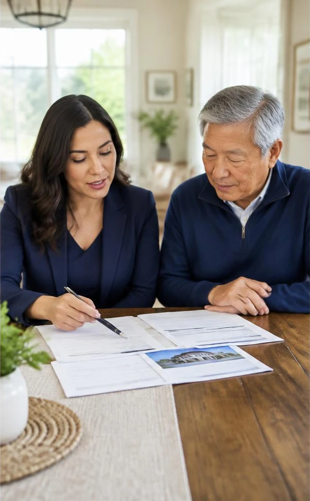 A homeowner reviewing property-related documents with a professional